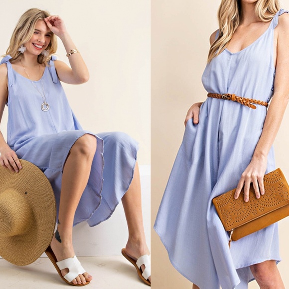 Coastal Blue Easy-flowing Silk Blend Cropped Wide Leg Jumpsuit - Picture 4 of 5